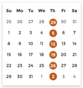 Image of a datepicker Calendar